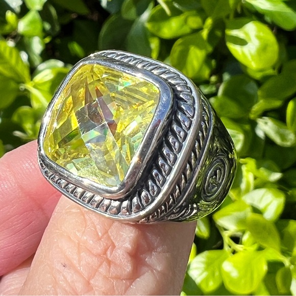 VINTAGE DESIGNER OVERSIZED LEMON GREEN CZ RING 925 STERLING UNISEX STATEMENT